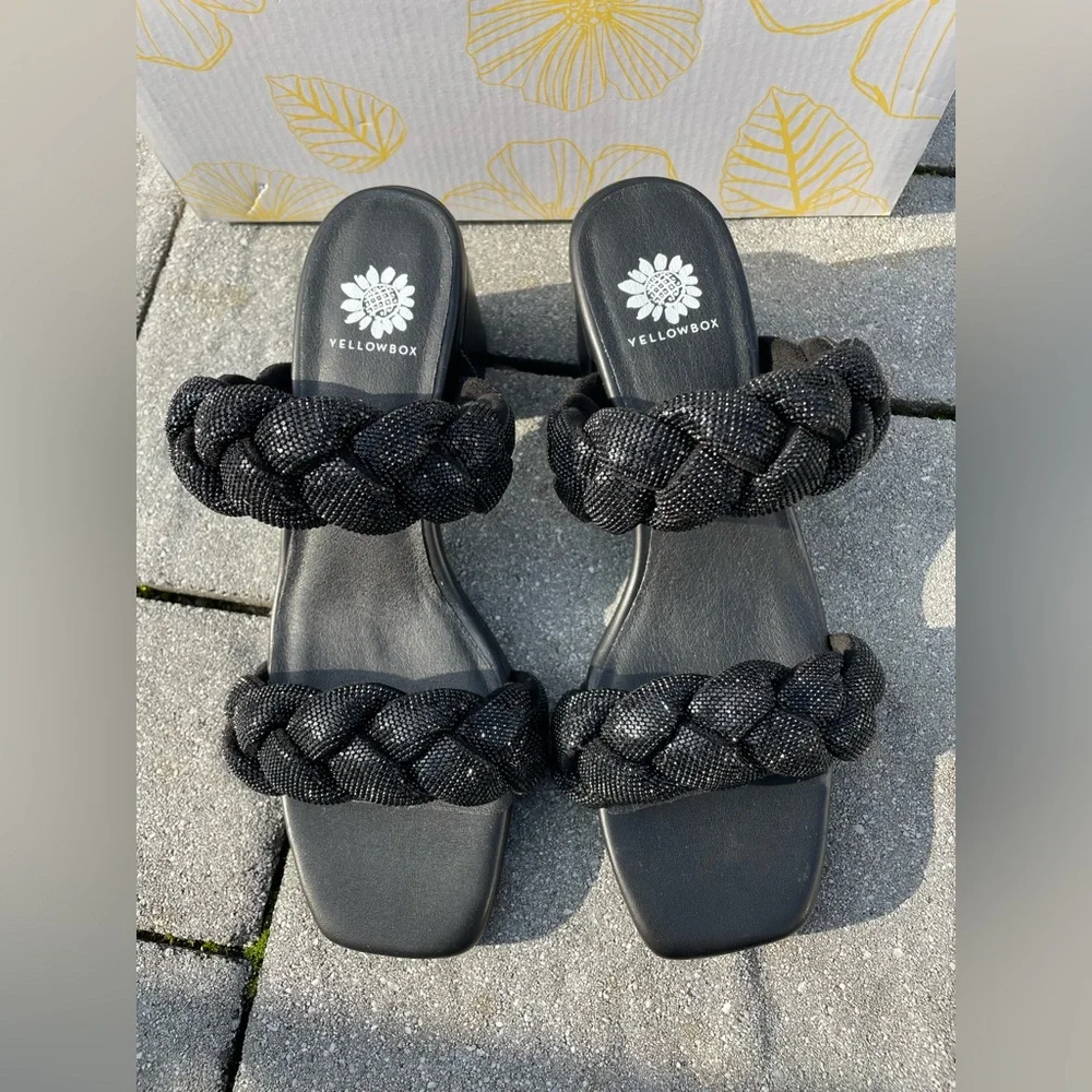 Women’s Yellow Box Ceala Black Braided Sparkling Block Heel Sandals 8 ✨NEW✨ - Picture 5 of 9